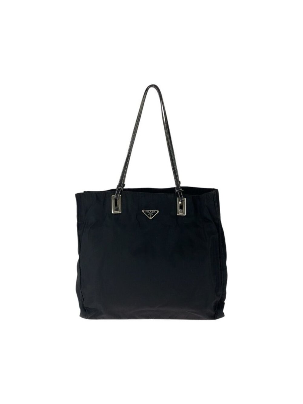 Prada Tessuto Black Silver Nylon Leather Tote Shoulder Bag